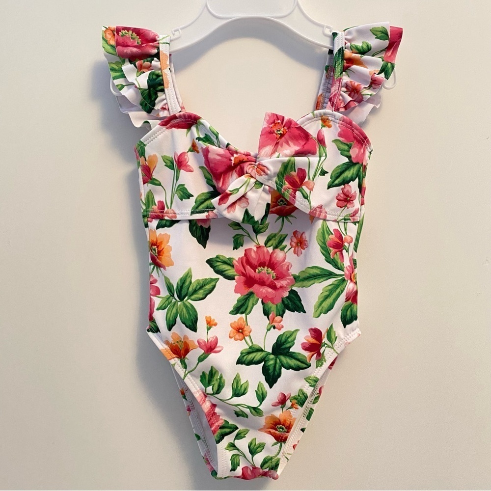 Janie And Jack Recycled Floral Twist Front Swimsuit White Floral Size 2T
